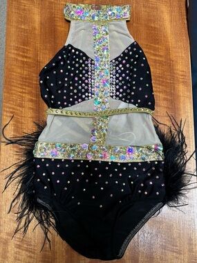 Glamour Costumes, Black and Gold with AB Rhinestones, Size MC, NWT